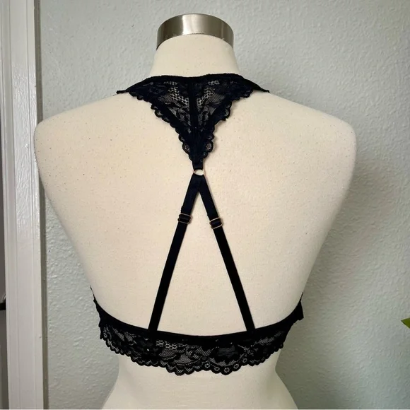 Savage X Fenty Black Lace Bra Bralette Plunging V-Neck and Wide Straps Large? - Picture 3 of 6